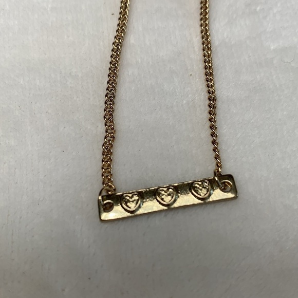 Gold Tone Three Heart Bar Necklace - Picture 6 of 7